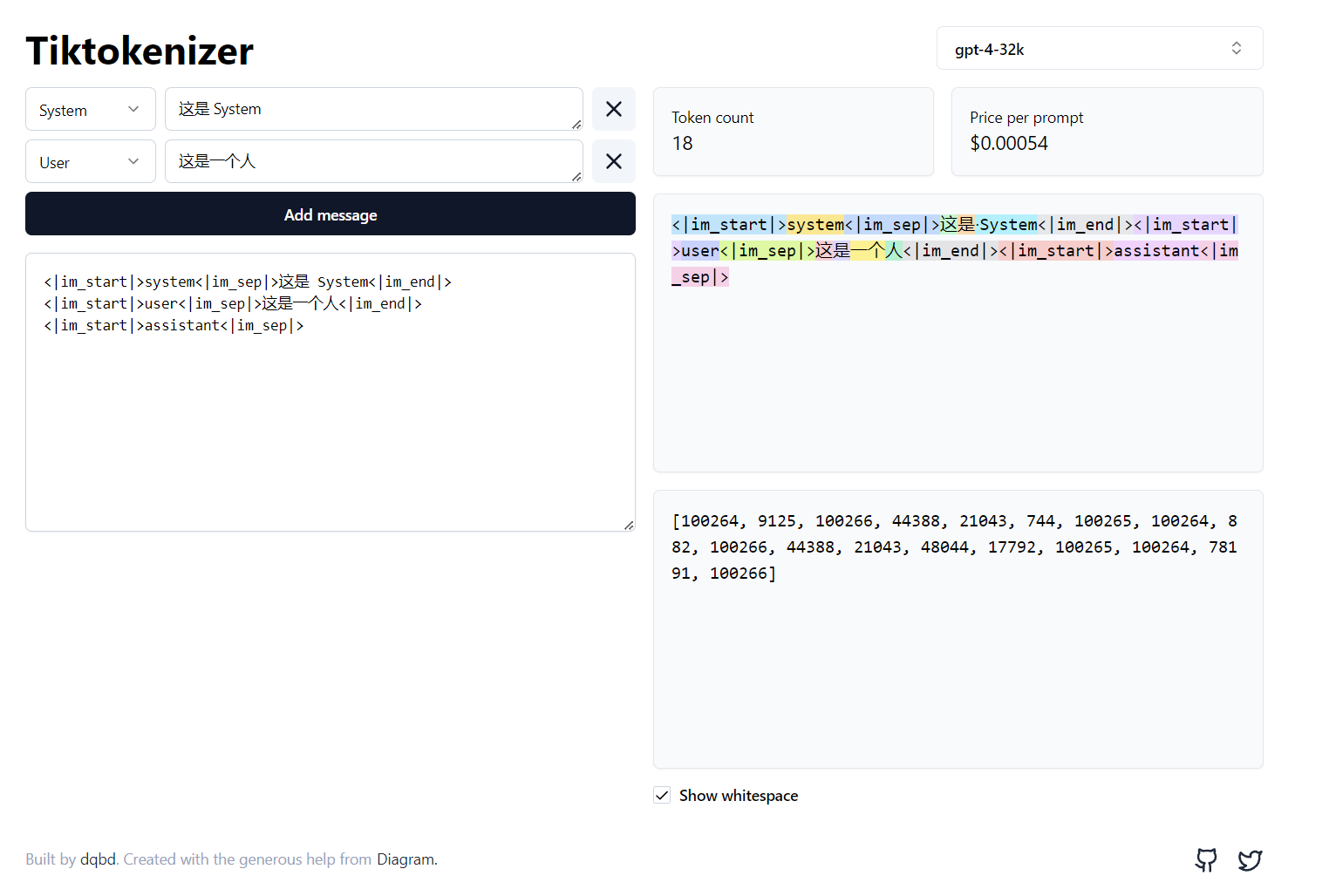 工具：tiktokenizer